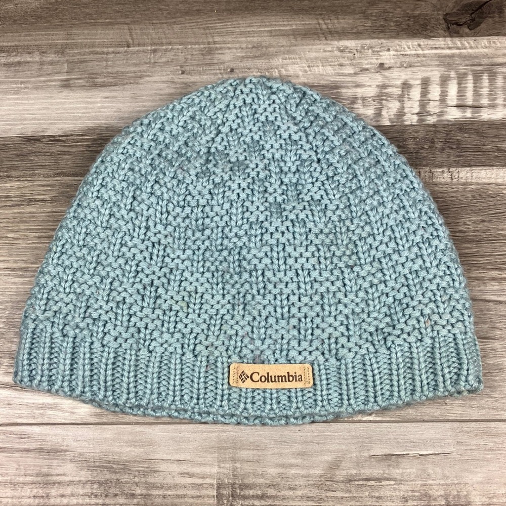 Columbia Womens Light Blue Fleece Lined Textured Knit Beanie Winter Hat O/S